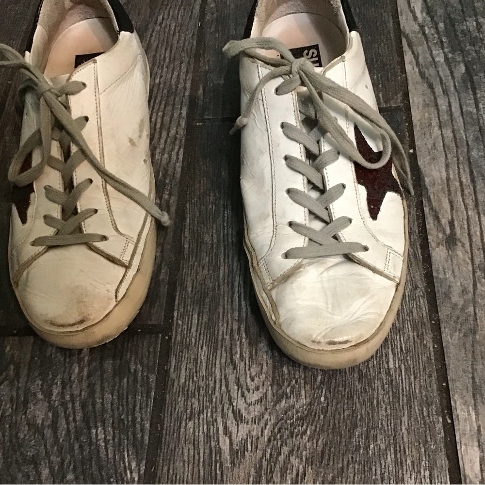 Golden Goose Superstar Red Glitter Black Heel White Leather Sneakers* - Picture 2 of 11